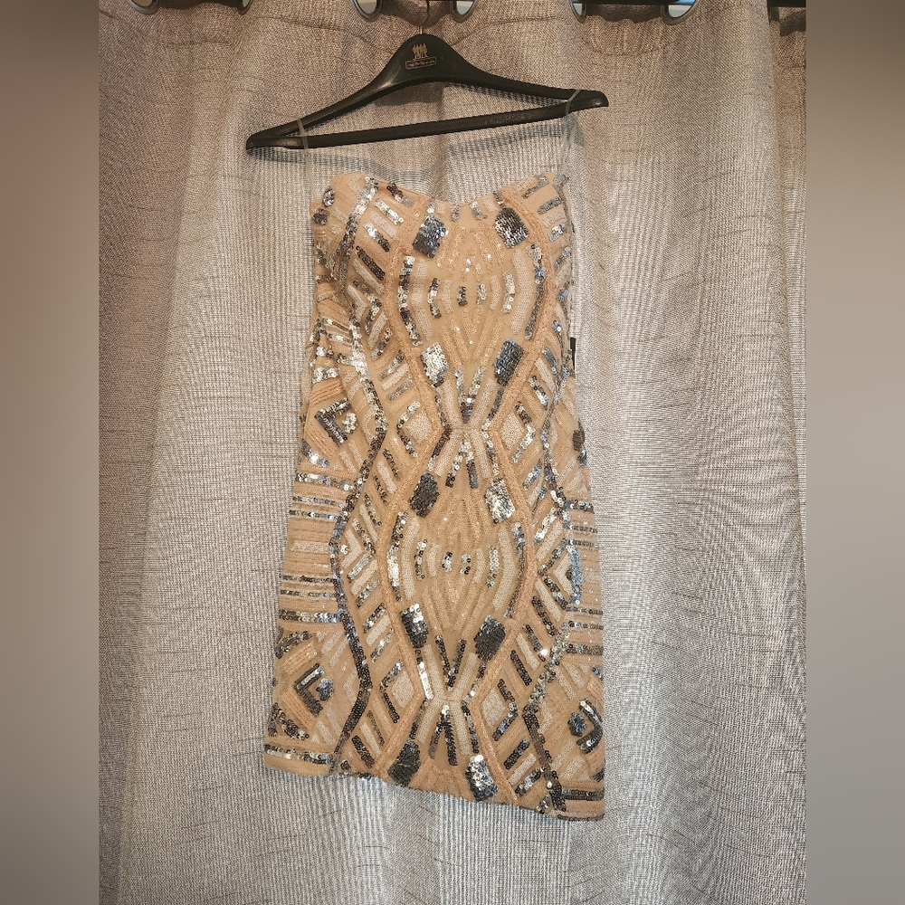 Peach/Silver/White Sequin Cocktail/Party Dress